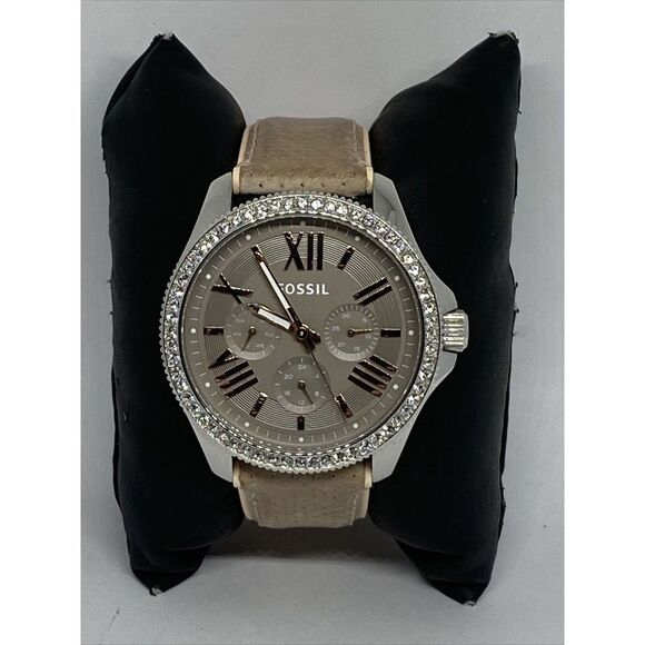 Fossil AM4626 Women's Beige Leather Analog Dial Quartz Genuine Wrist Watch UC170 - Picture 1 of 12